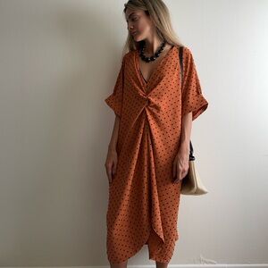 Elegant Orange Polka Dot Dress